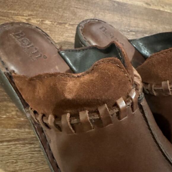 Born Women's Brown Slip-On Wedge Clogs Size 8 Chunky Heel Academia FLAWS - Picture 2 of 10